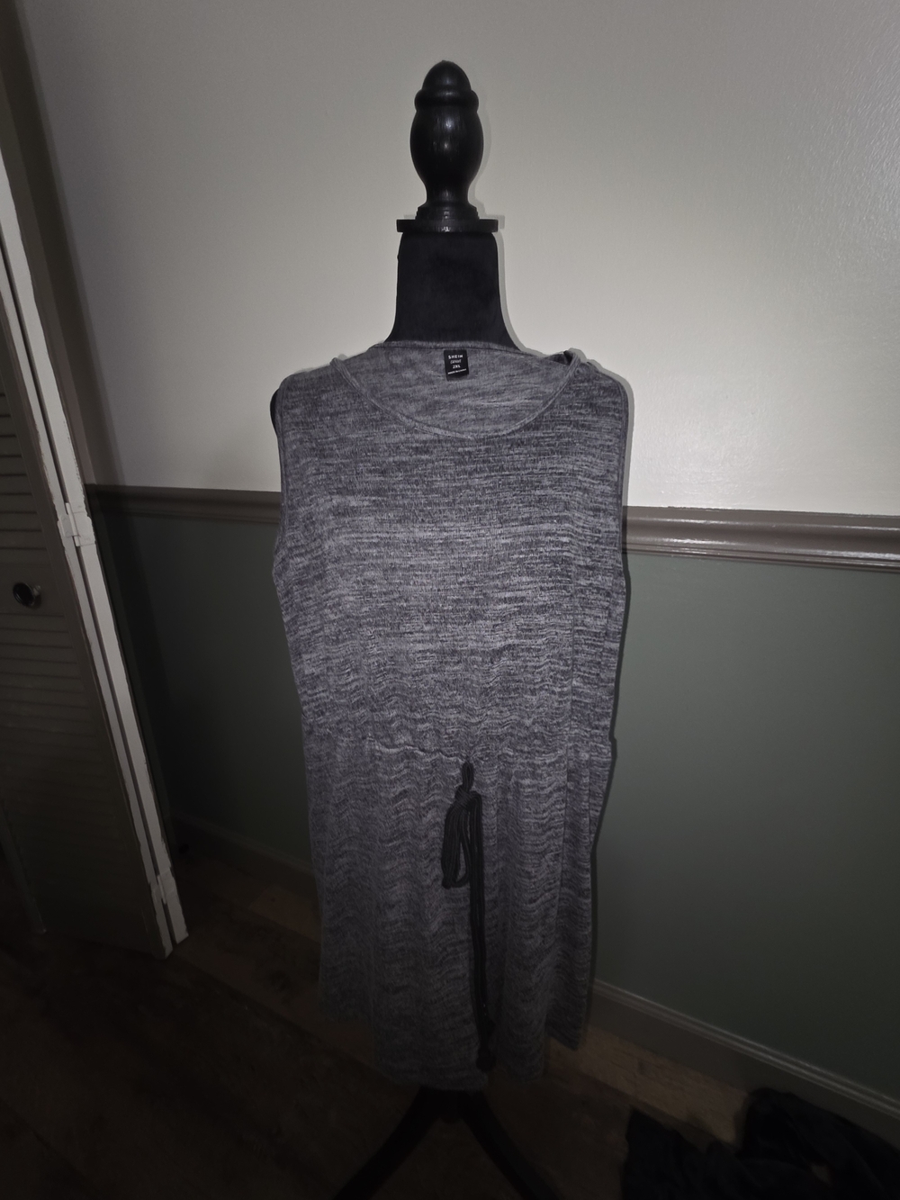 SHEIN Gray Sleeveless Midi Drawstring Knit Romper